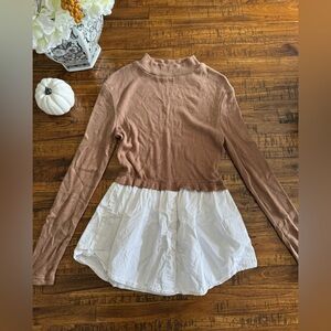 SHEIN Tan Top with White Dress Shirt Bottom